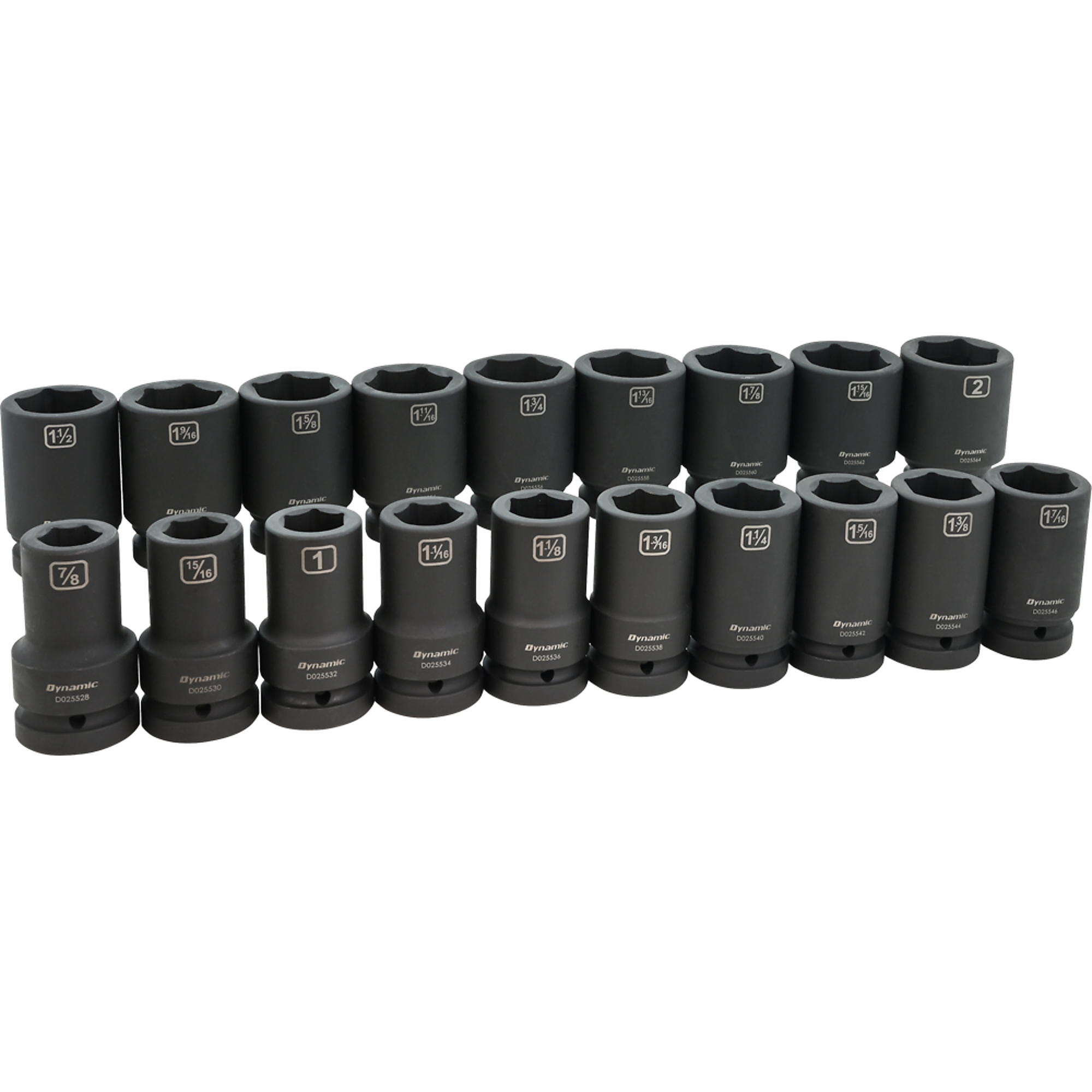 Dynamic Tools 1" Drive 19 Piece 6 Point Deep SAE Impact Socket Set, 7/8"-2"
